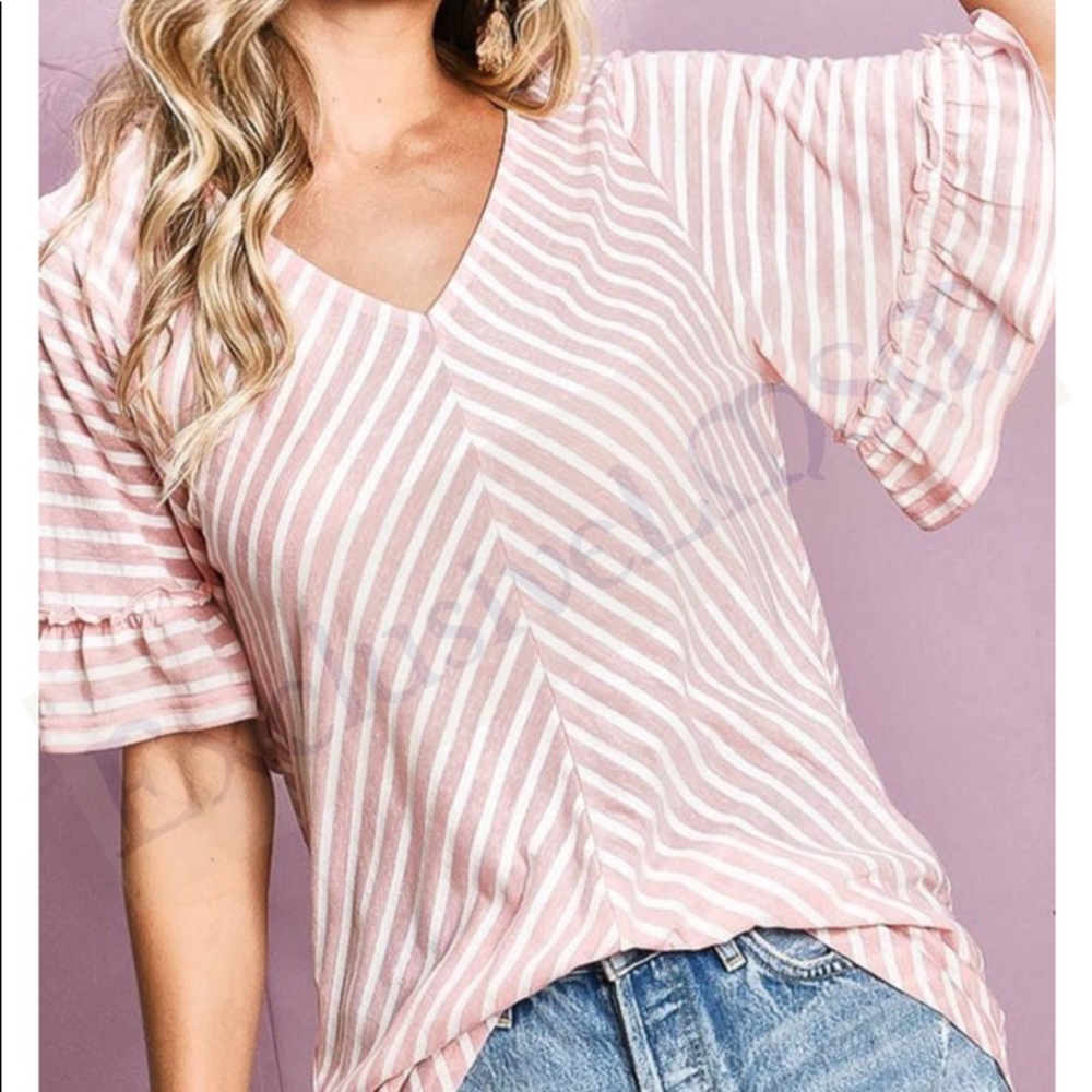 Diagonal Striped Ruffle Top - Picture 5 of 5